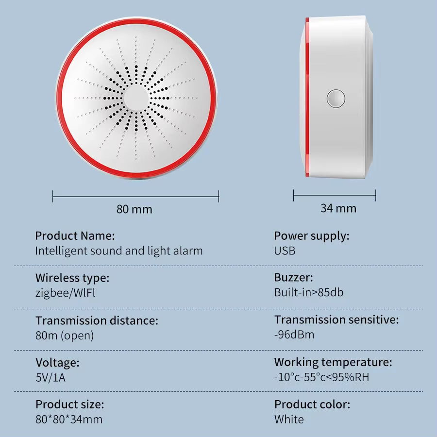 Zigbee Smart Siren Alarm – Sound & Light Security Alert
