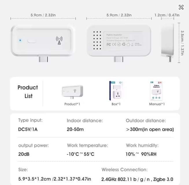 Zigbee 3.0 Signal Repeater – Type-C Powered Wireless Zigbee Range Extender, Home Assistant, Zigbee2MQTT & Zigbee Hubs