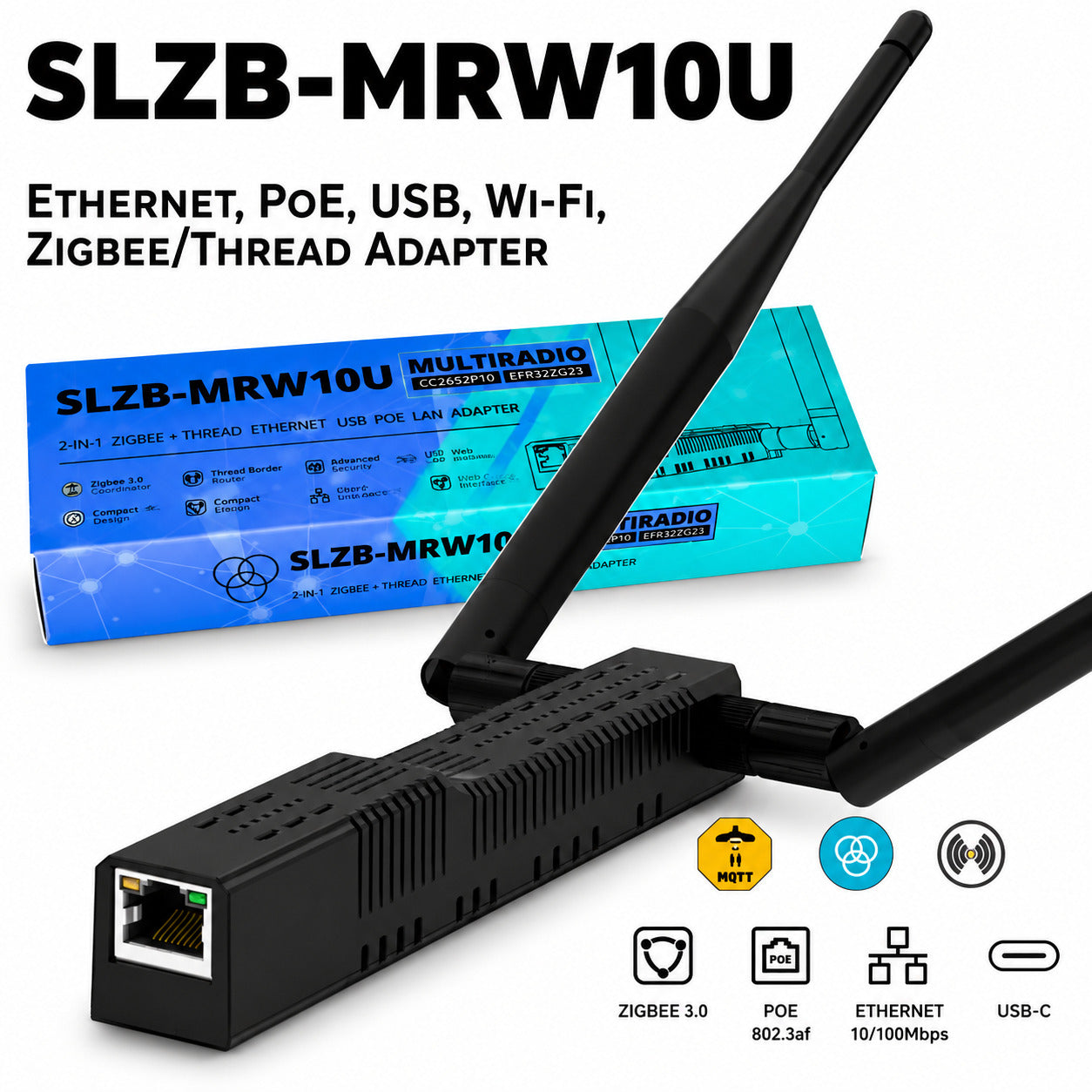 SLZB-MRW10U Multi-Radio PoE Adapter for Zigbee 3.0, Thread & Matter - Ethernet Smart Home Gateway with USB Over IP, Wi-Fi, Bluetooth LE and Home Assistant Support Secondary image