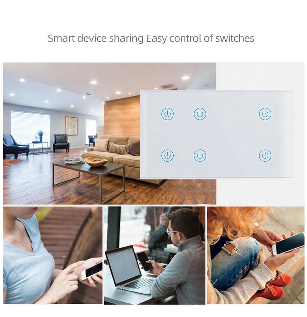 Zigbee Smart 6 Gang Touch Light Switch – Double Width Glass Panel Второстепенное изображение товара