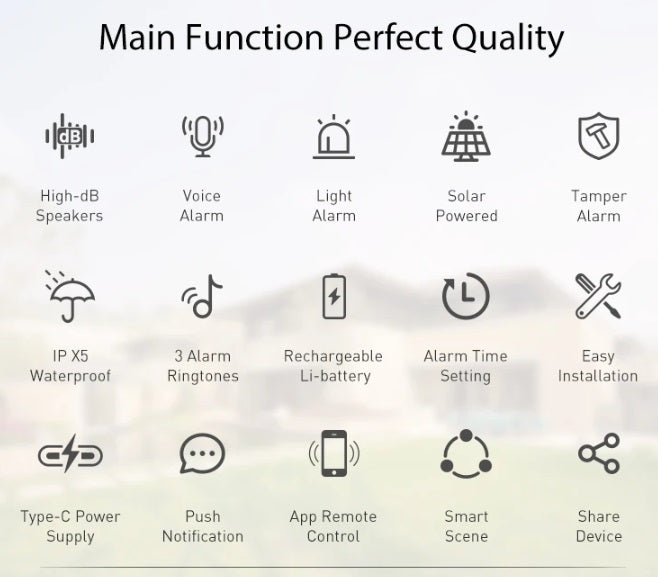 Sirena estroboscópica exterior Tuya Zigbee con energía solar