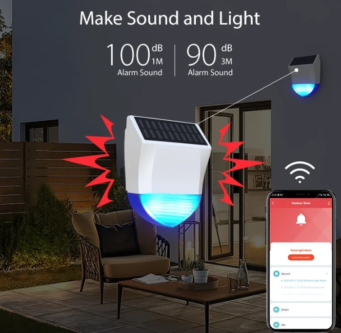 Sirena estroboscópica exterior Tuya Zigbee con energía solar