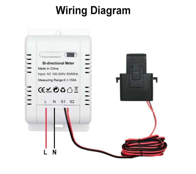 Energy Meter Bidirectional 150A Clamp Monitor