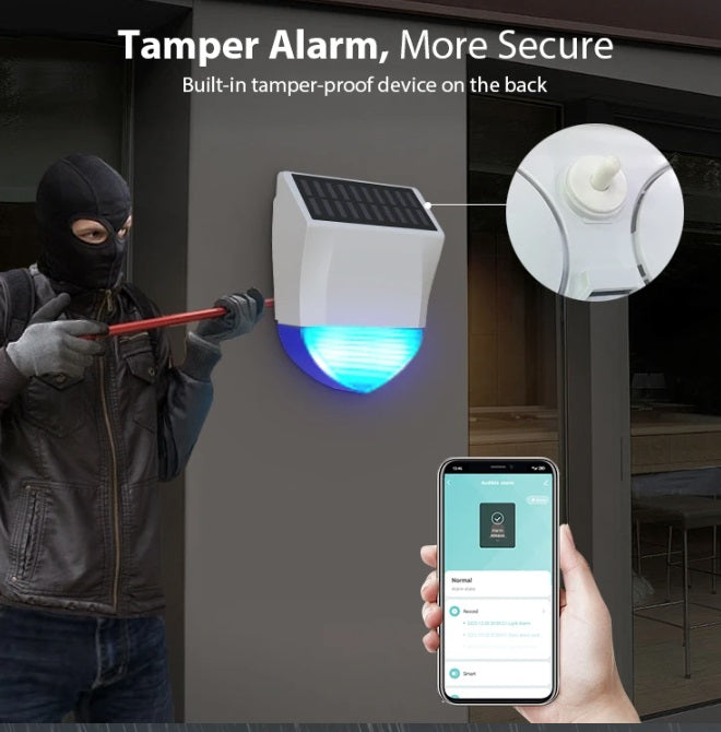 Sirena estroboscópica exterior Tuya Zigbee con energía solar