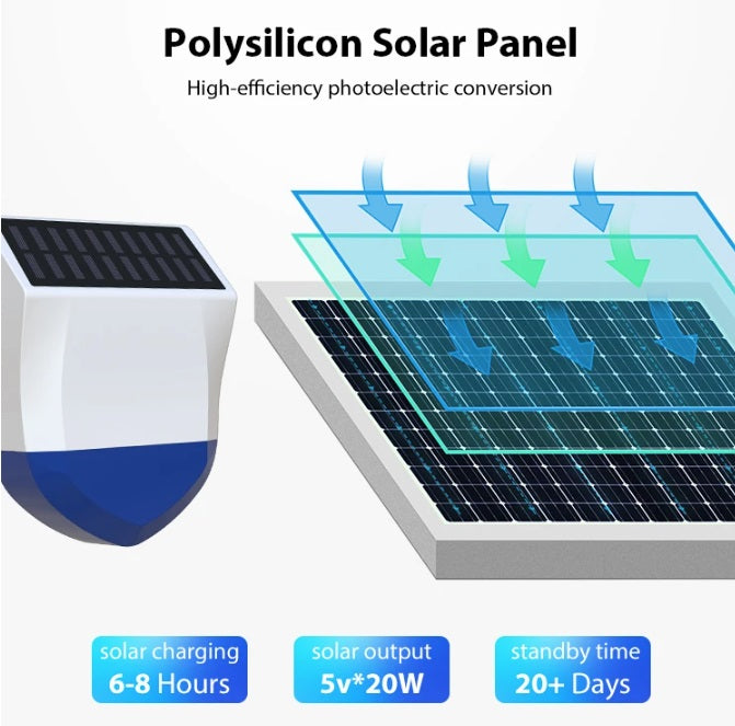 Sirena estroboscópica exterior Tuya Zigbee con energía solar