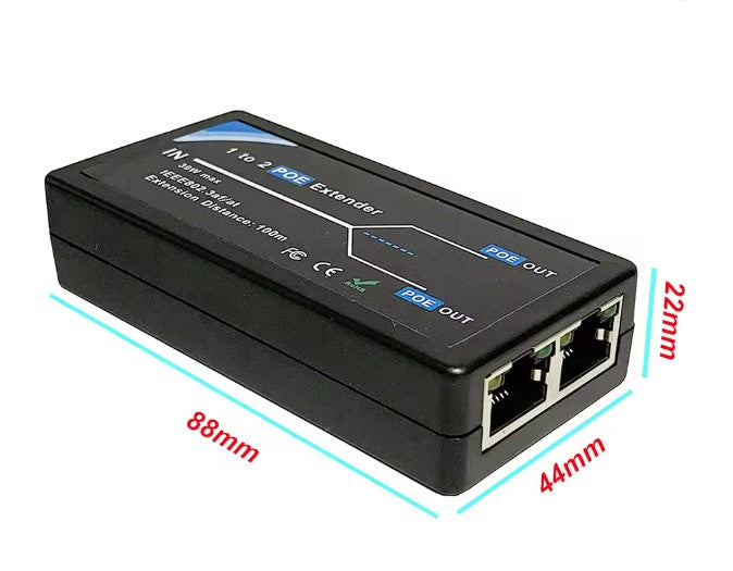 PoE Extender 100Mbps – 1-to-2 Ethernet & Power Splitter