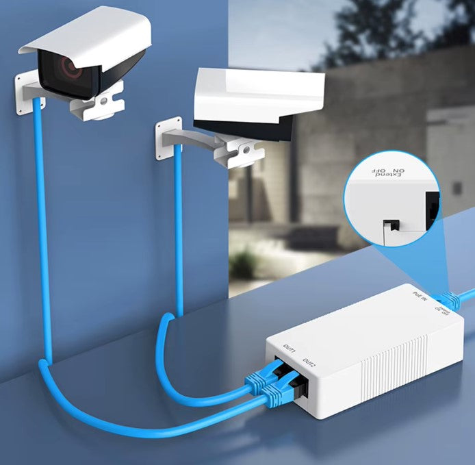 2 Port Gigabit Poe Repeater 1 till 2 Poe Extender 48V 30W